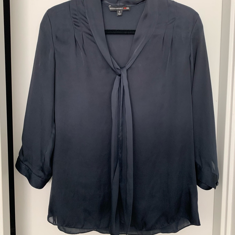 Banana Republic Mad Men Navy Blouse with Tie